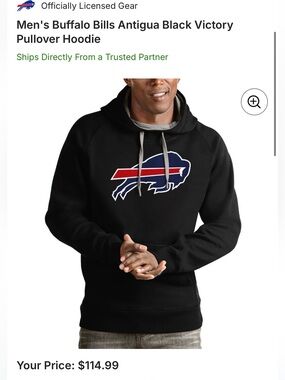 NFL Buffalo Bills Black Pullover Hoodie with Red & Blue Logo